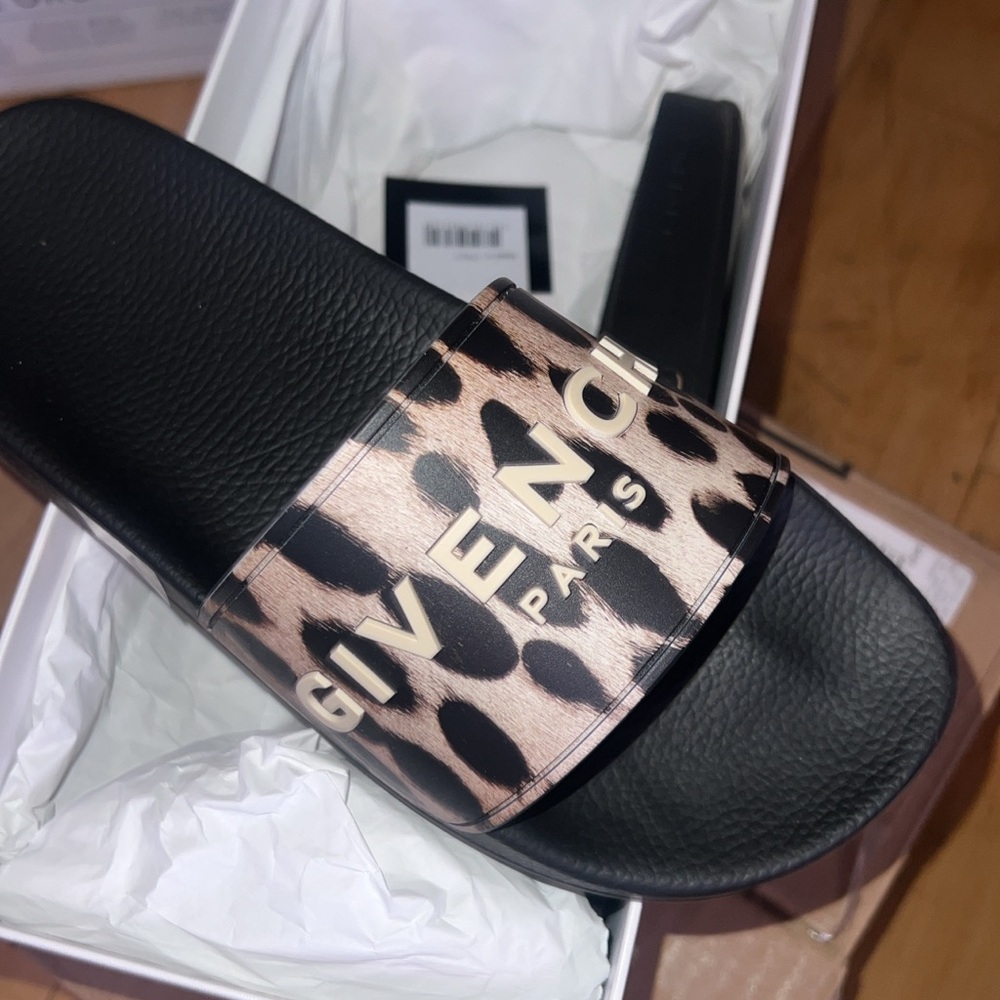 Givenchy Black and Tan Leopard Slides